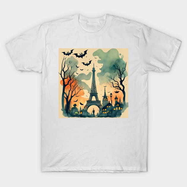 Mystical Montmartre: Halloween Amidst Parisian Streets T-Shirt by AmazinfArt